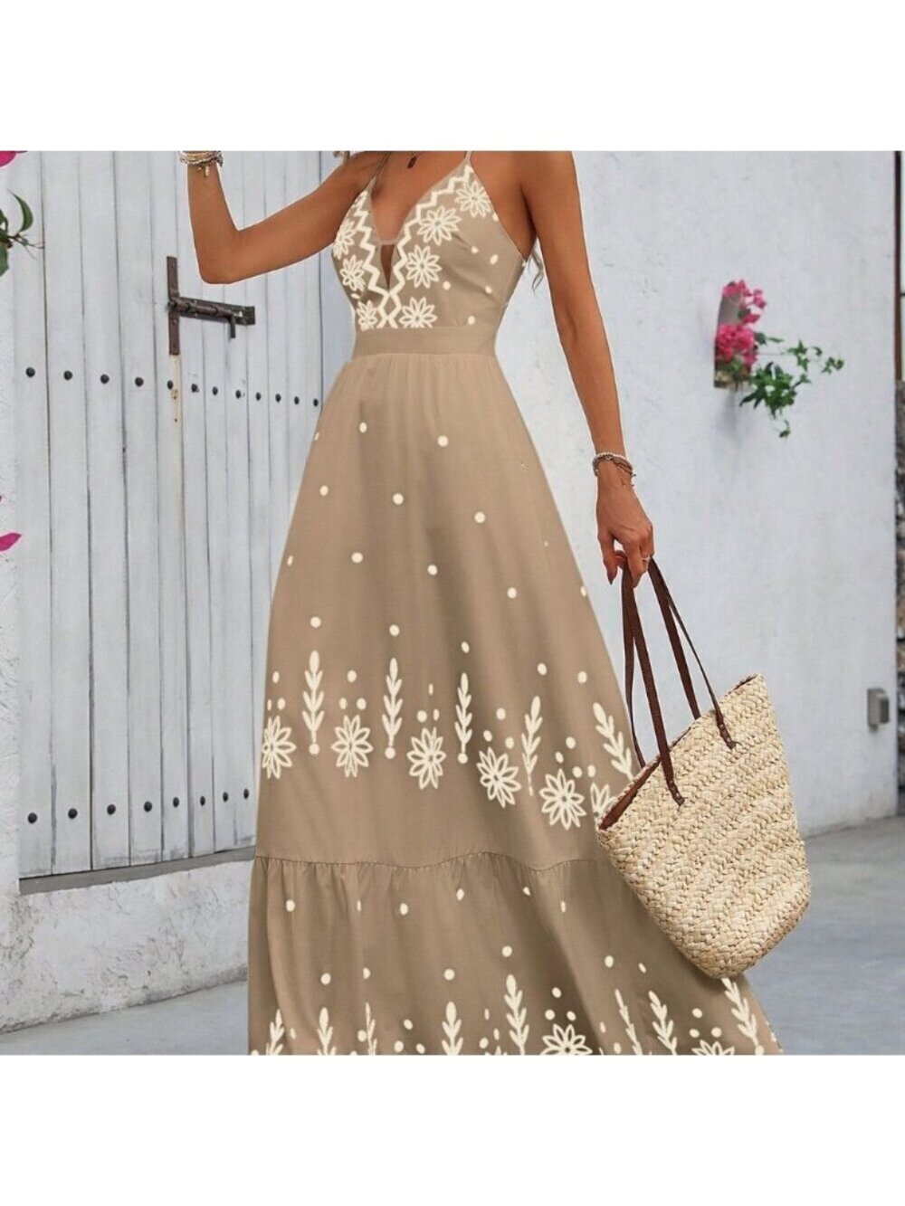 Multicolor Boho Women's Long Camisole Printed Hawaiian Style Maxi Dress
